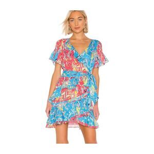 Tanya Taylor Wrap Dress Blue Floral Silk 8 Medium Bianka Mini Botanical